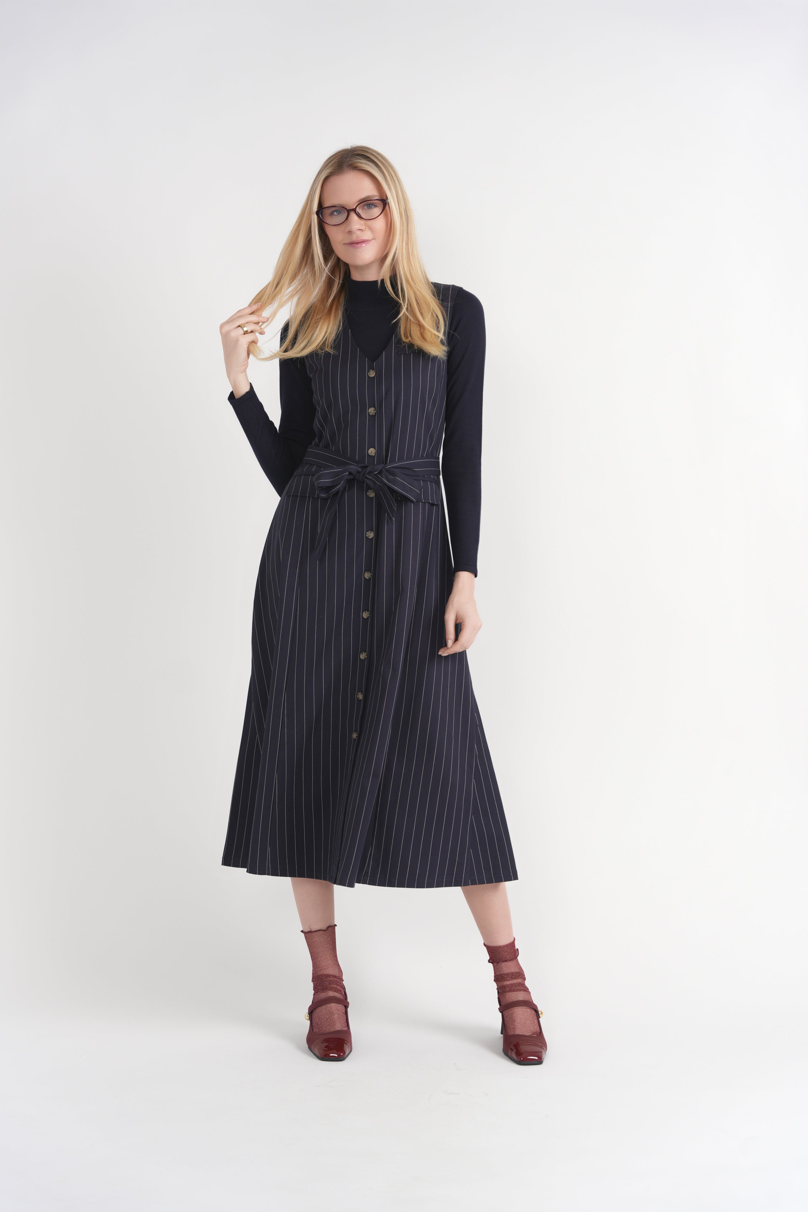 Pin Striped Button Jumper in by La Vida