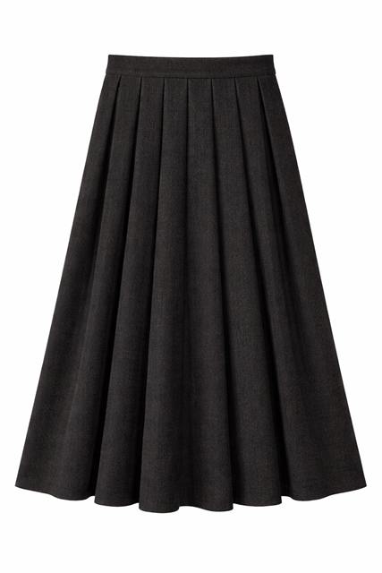 Wool Herringbone Maxi Pleated Skirt in Black by MiuMax
