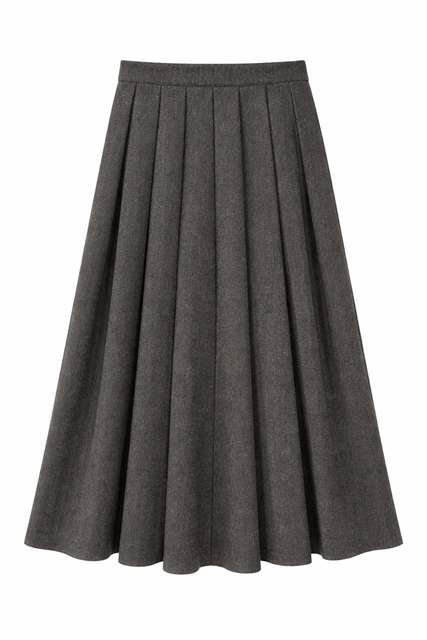 Wool Herringbone Maxi Pleated Skirt in Charcoal by MiuMax