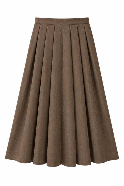 Wool Herringbone Maxi Pleated Skirt in Mocha by MiuMax
