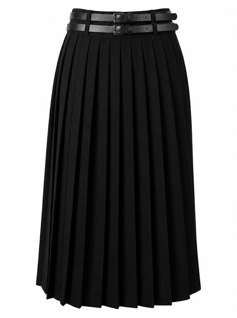 Cool Wool Pleated Double Belt Skirt in Black by Maxmrkt