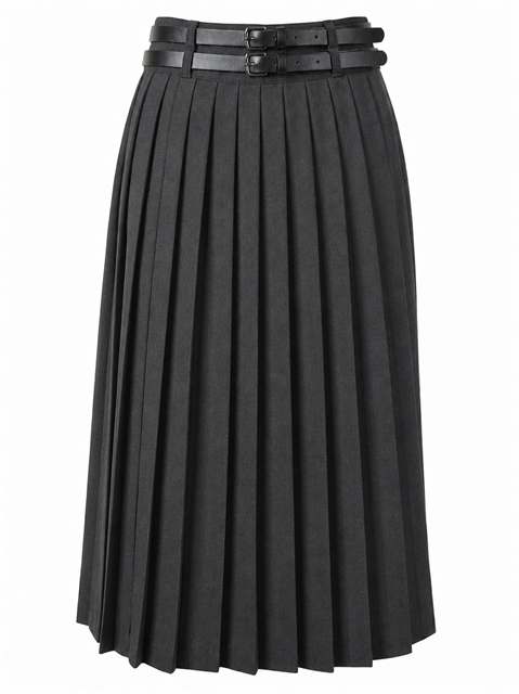 Cool Wool Pleated Double Belt Skirt in Charcoal by Maxmrkt