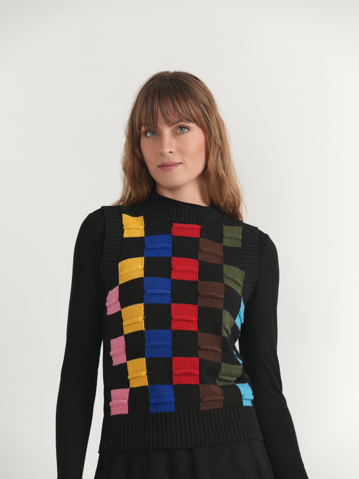 Multi Color Knit Vest in Grey Mix by Index