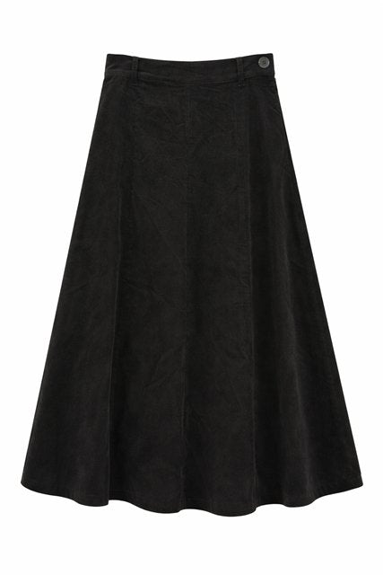 Paneled Corduroy Maxi Belt Skirt in Black by Faves