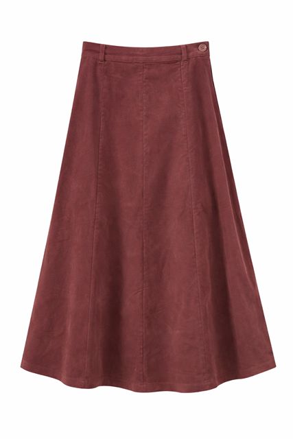 Paneled Corduroy Maxi Belt Skirt in Eggplant by Faves