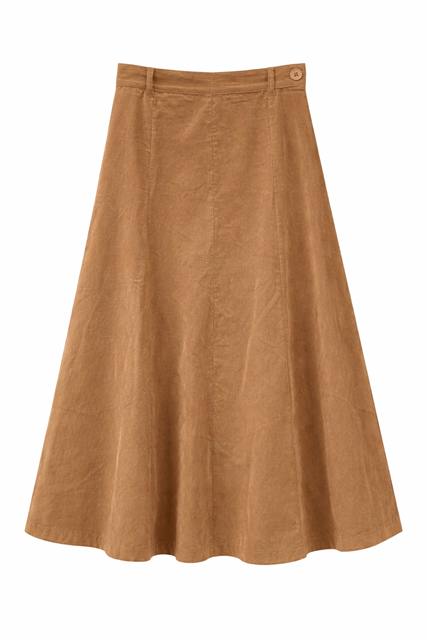 Paneled Corduroy Maxi Belt Skirt in Mocha by Faves