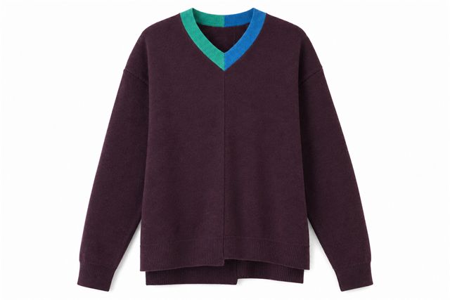 Two Tone High Low Sweater in Dark Wine Eggplant by Index