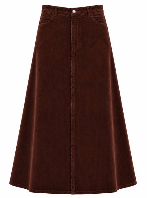 Stretch Corduroy Maxi Panel Skirt in Burgundy by Faves