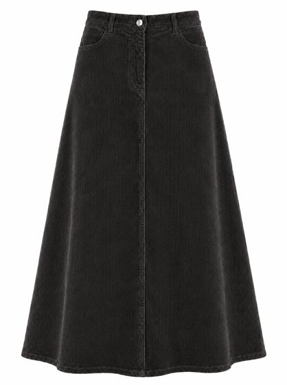 Stretch Corduroy Maxi Panel Skirt in Charcoal by Faves