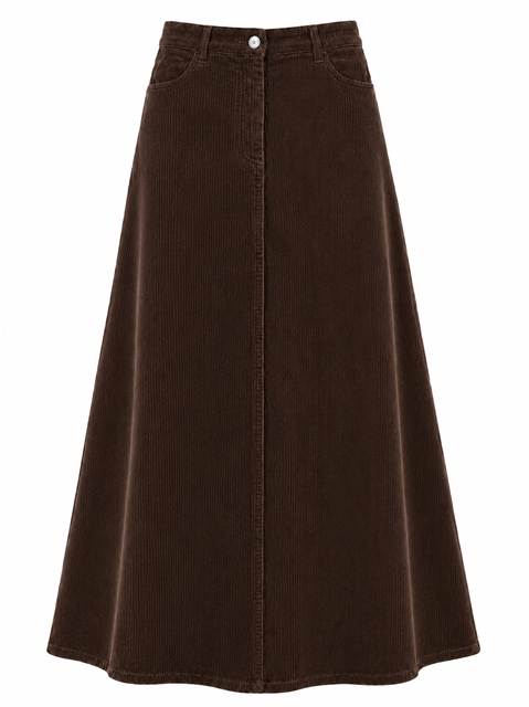 Stretch Corduroy Maxi Panel Skirt in Cocoa by Faves