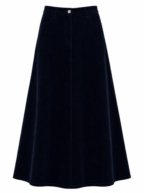 Stretch Corduroy Maxi Panel Skirt in Dark Navy by Faves