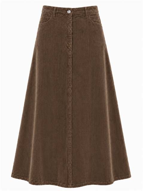 Stretch Corduroy Maxi Panel Skirt in Mocha by Faves