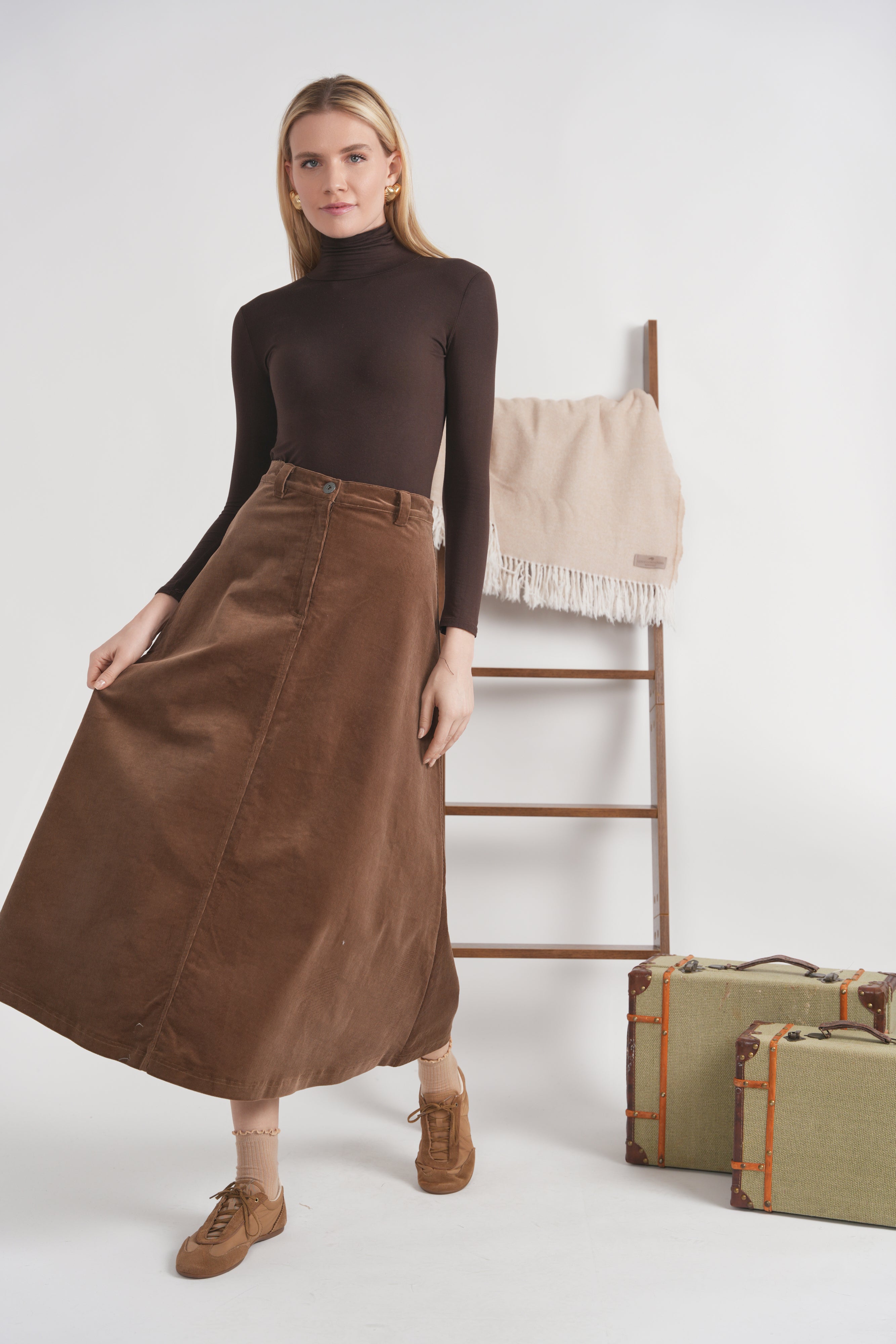 Stretch Corduroy Maxi Panel Skirt in by Faves