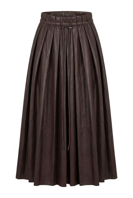 Leather Midi Paper Bag Skirt in Chocolate by Versatile