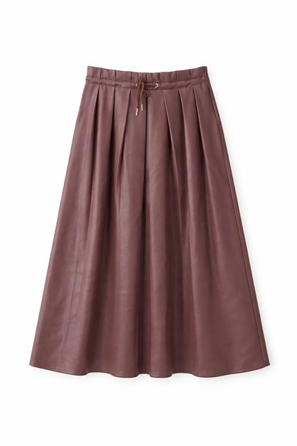 Leather Midi Paper Bag Skirt in Dark Wine by Versatile