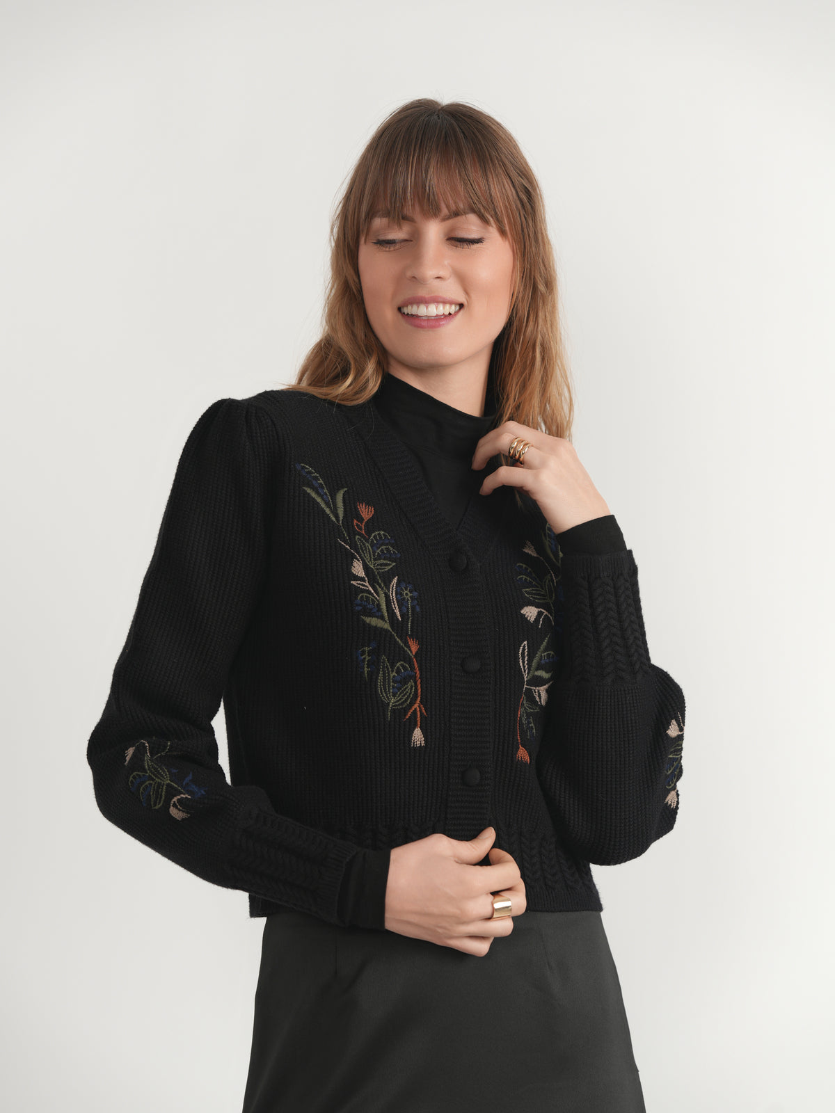 Embroidered Cropped Cardigan in Black by E.U.X. Exclusive