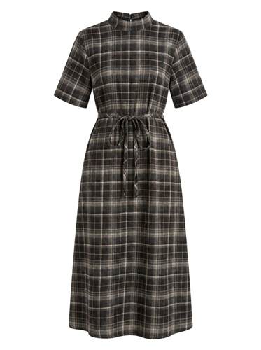 Wool Plaid Midi Dress in Black by Club Malibu