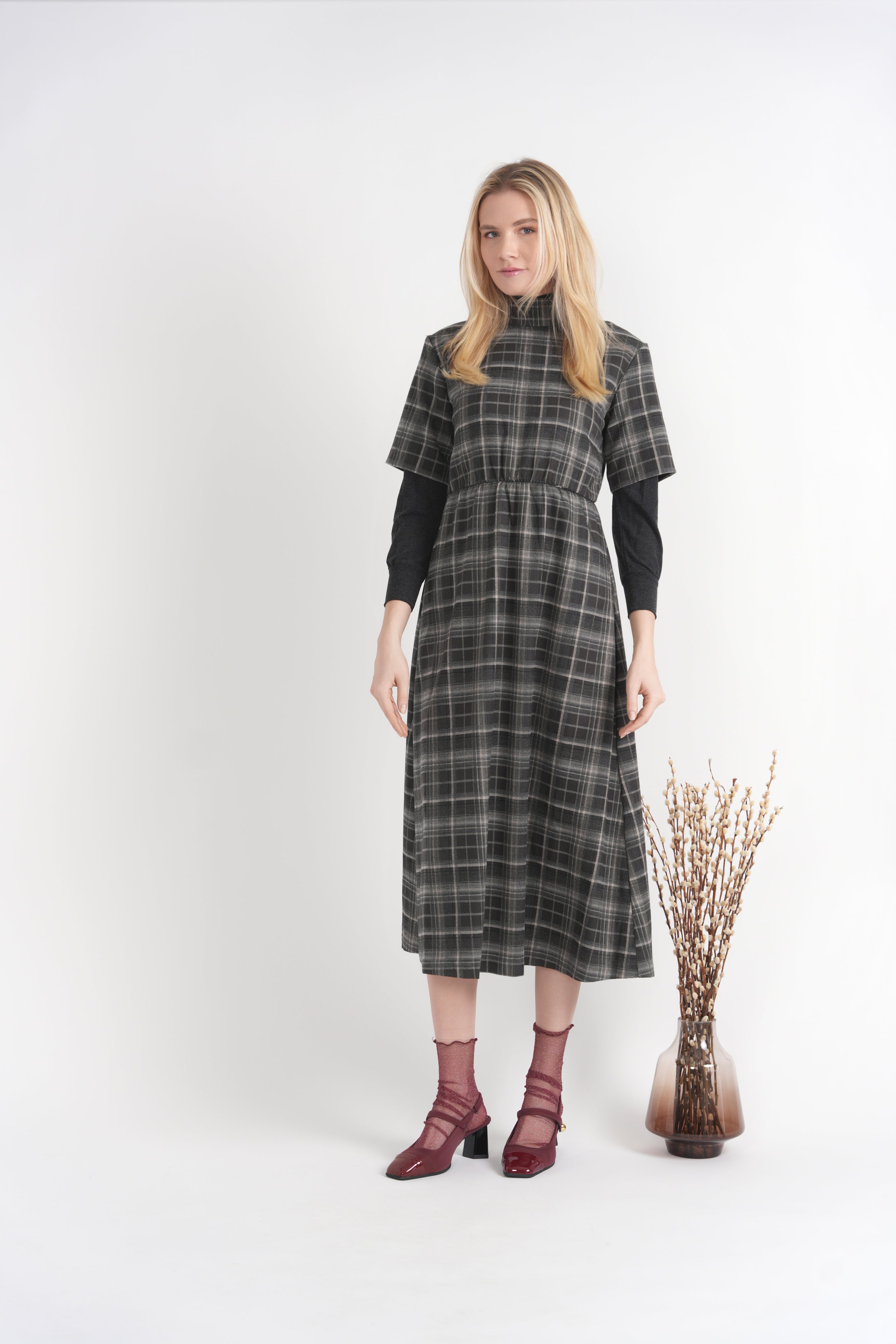 Wool Plaid Midi Dress
