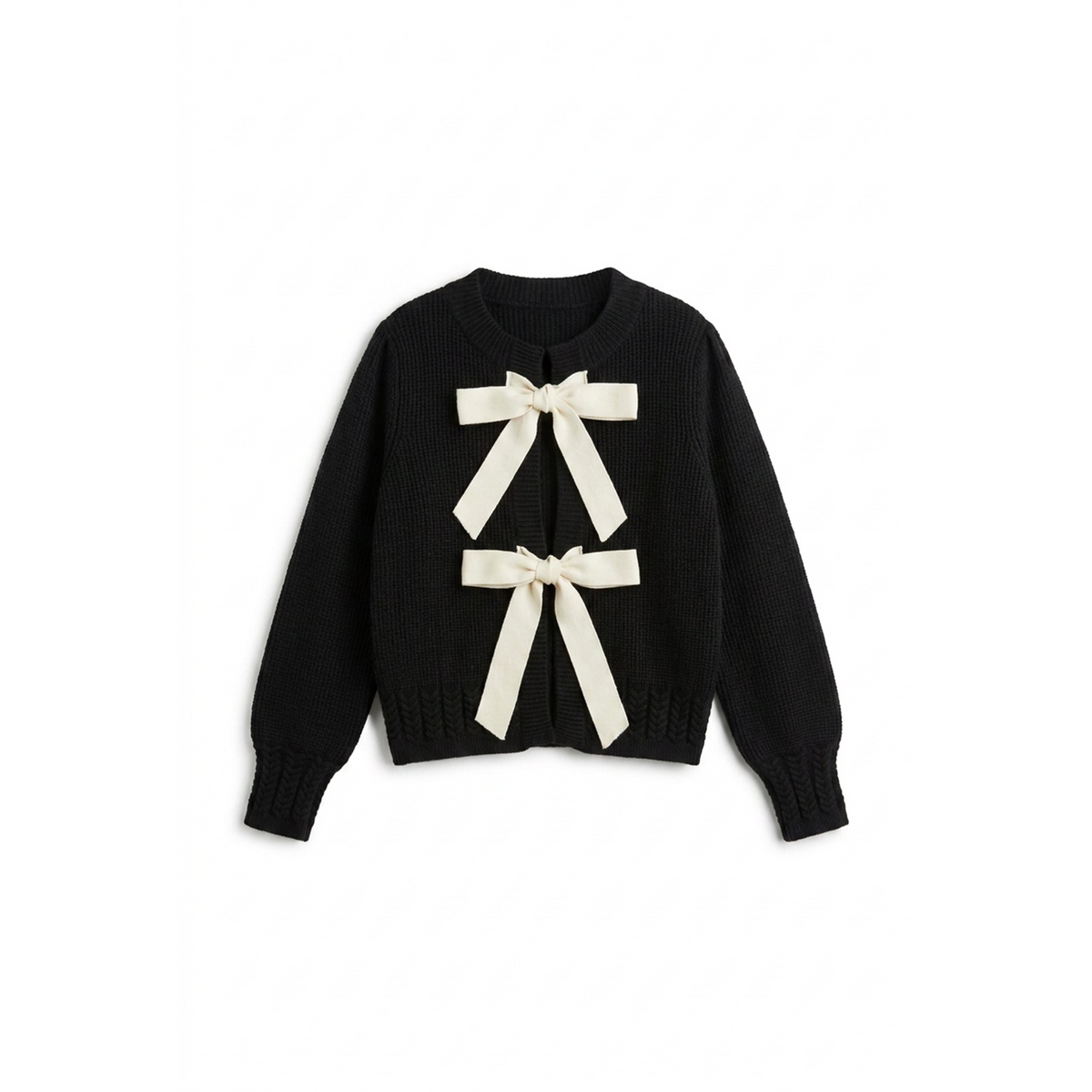 Bow Cardigan in Black Cream by E.U.X. Exclusive