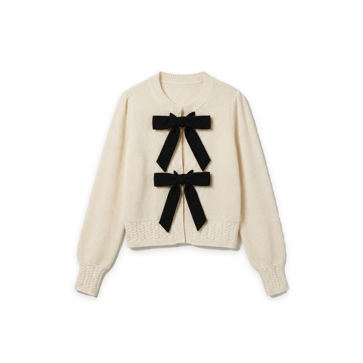 Bow Cardigan in Cream Black by E.U.X. Exclusive