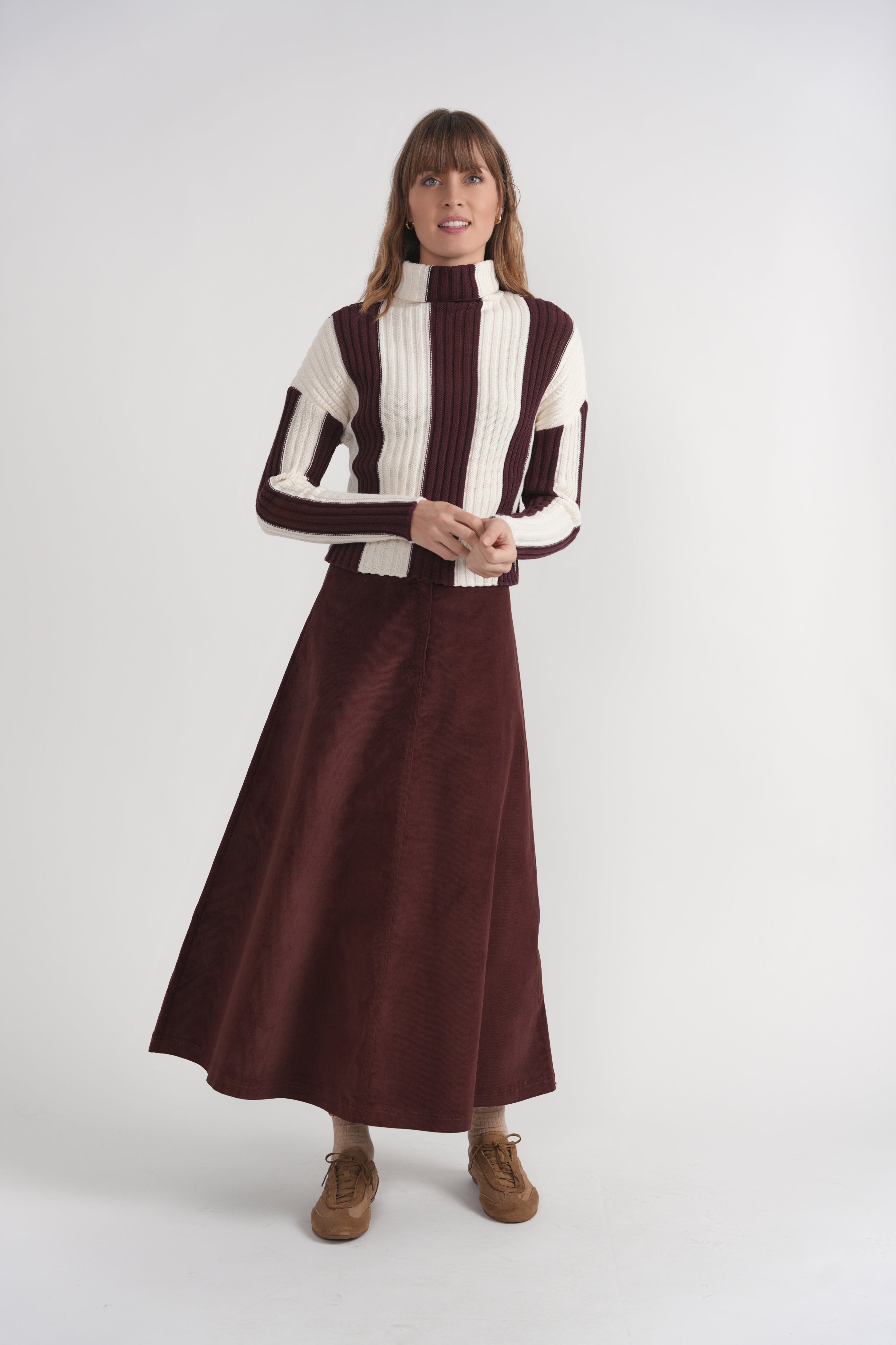 Striped Ribbed Mock Neck Sweater in by Versatile