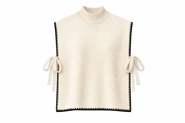 Contrast Trim Side Bow Mock Neck Sweater Vest in Cream by Milan Italy