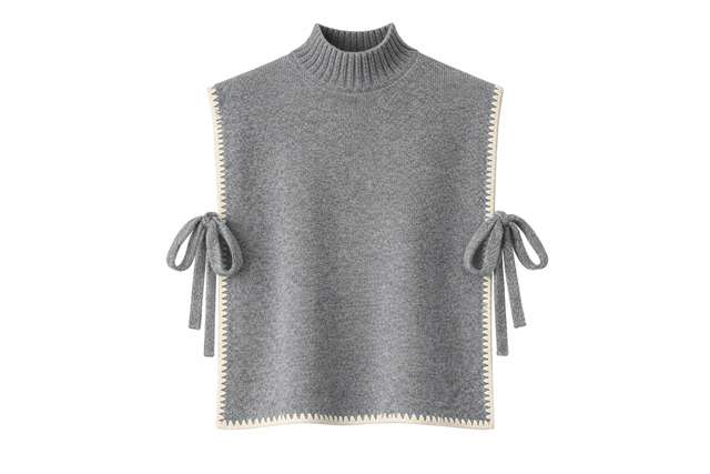 Contrast Trim Side Bow Mock Neck Sweater Vest in Grey Mix by Milan Italy