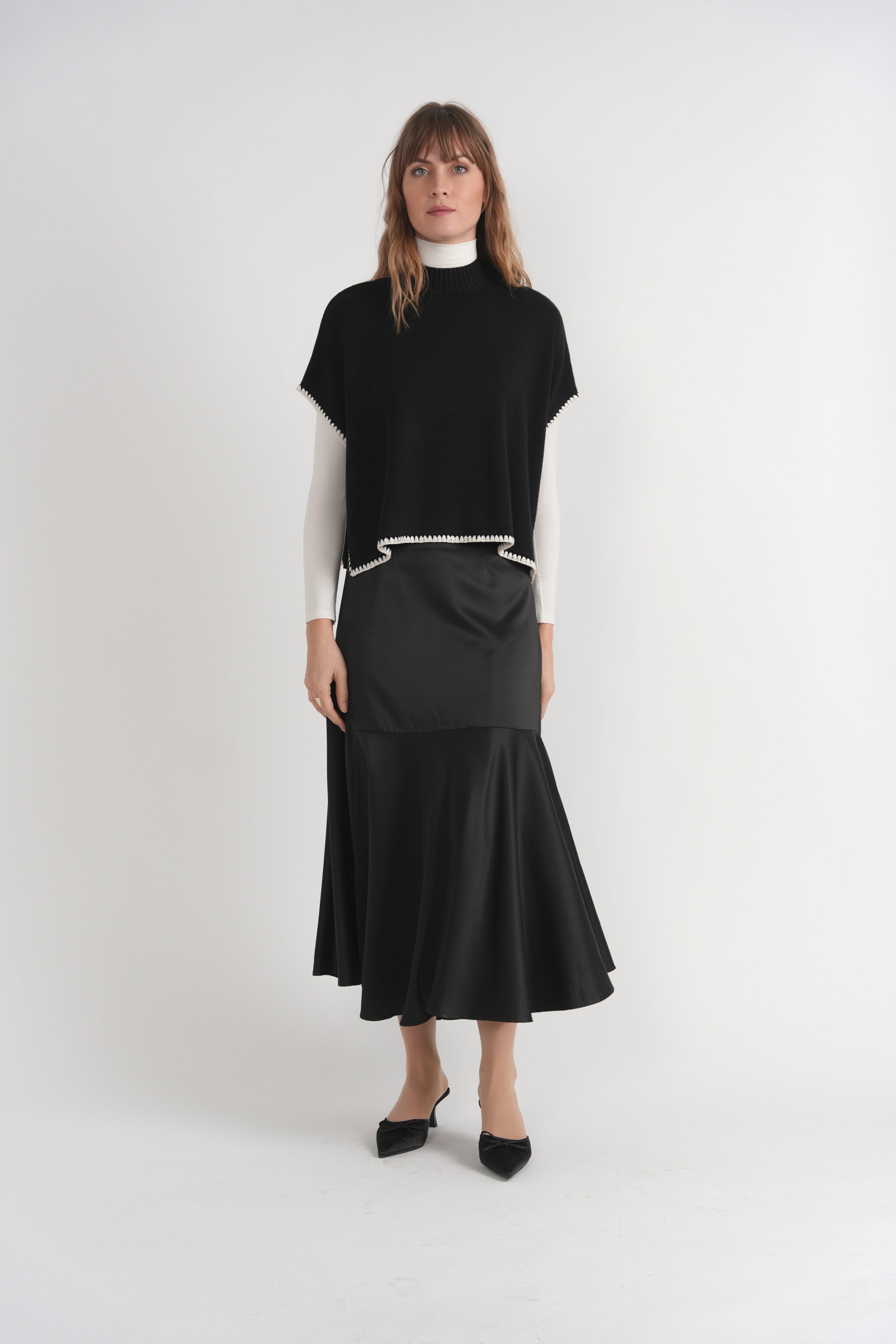 Contrast Trim Side Bow Mock Neck Sweater Vest in by Milan Italy