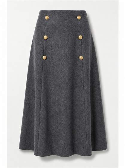 Cool Wool Double Breasted Long Skirt in Charcoal Mix by NYC Factory