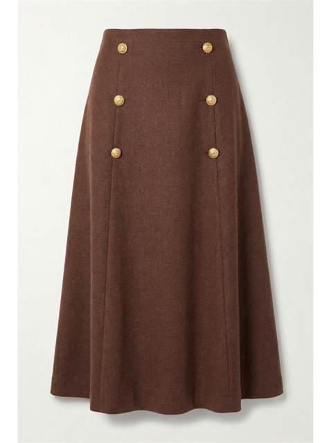 Cool Wool Double Breasted Long Skirt in Cocoa by NYC Factory