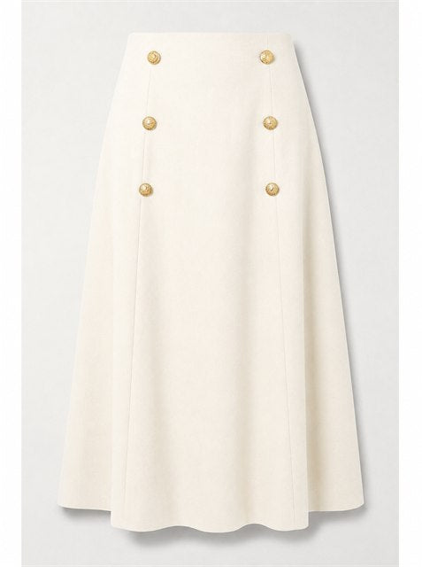 Cool Wool Double Breasted Long Skirt in Cream by NYC Factory