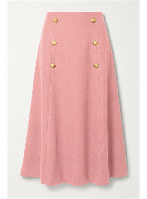 Cool Wool Double Breasted Long Skirt in Pink by NYC Factory