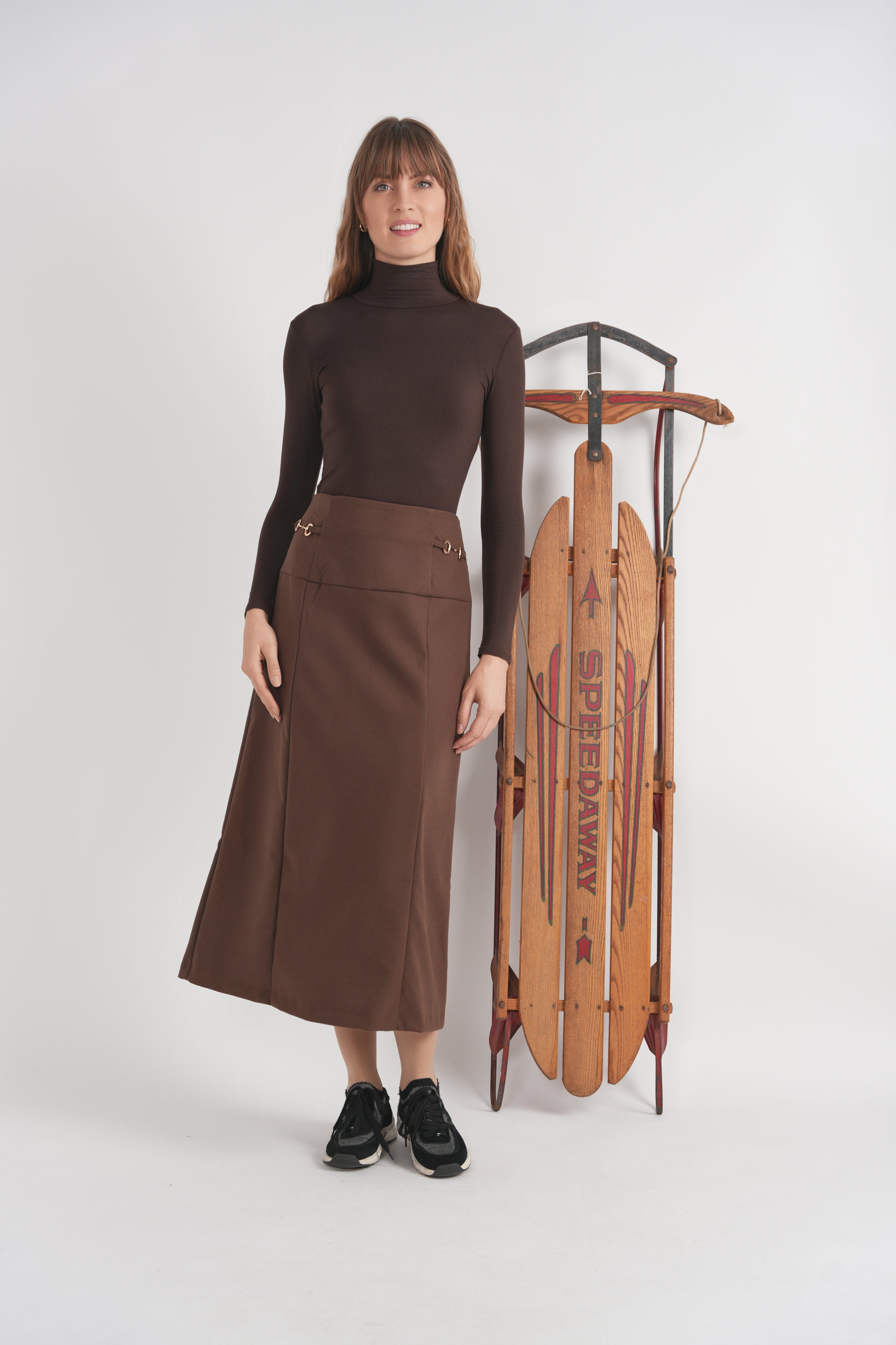 Inspired Wool Midi Skirt in Black by Club Malibu