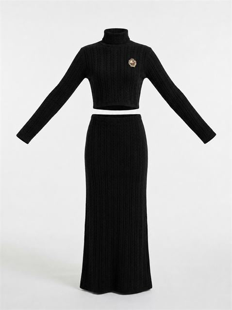 Cable Knit Maxi Set in Black by Hashtag