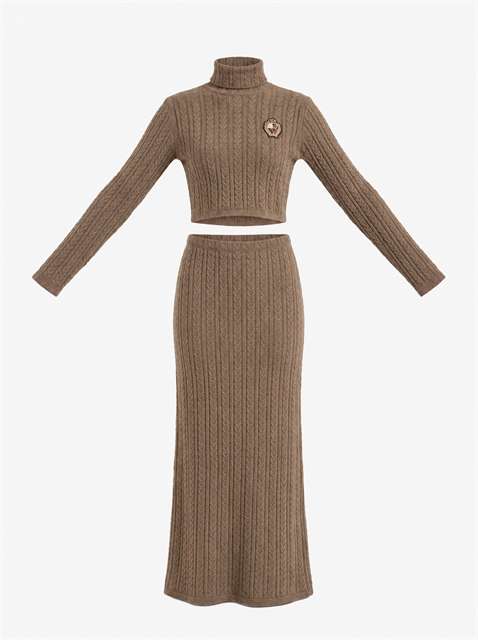Cable Knit Maxi Set in Mocha by Hashtag