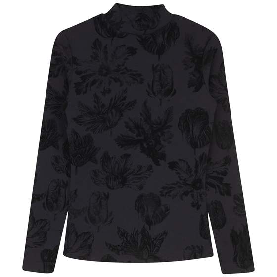 Flocked Knit Mock Neck Tee in Black Black by Riff