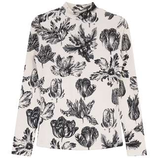 Flocked Knit Mock Neck Tee