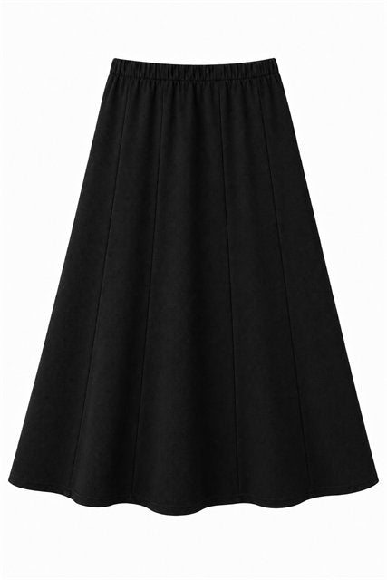 Ribbed Paneled Midi Sweat Skirt in Black by Faves