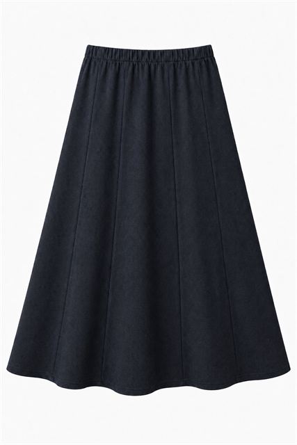 Ribbed Paneled Midi Sweat Skirt in Dark Denim by Faves