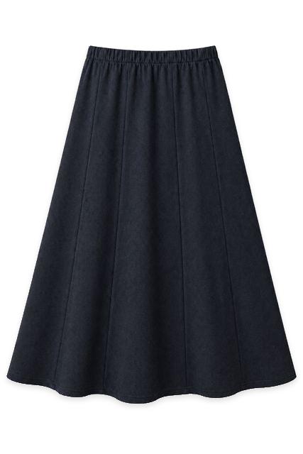 Ribbed Paneled Midi Sweat Skirt in Dark Denim by Faves