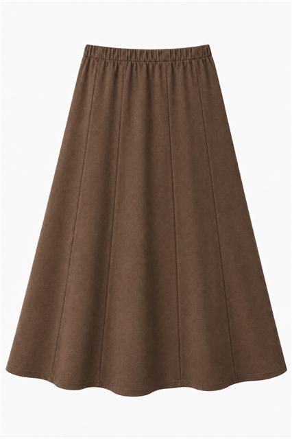 Ribbed Paneled Midi Sweat Skirt in Mocha by Faves