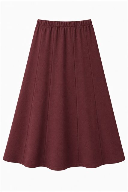 Ribbed Paneled Midi Sweat Skirt in Wine by Faves