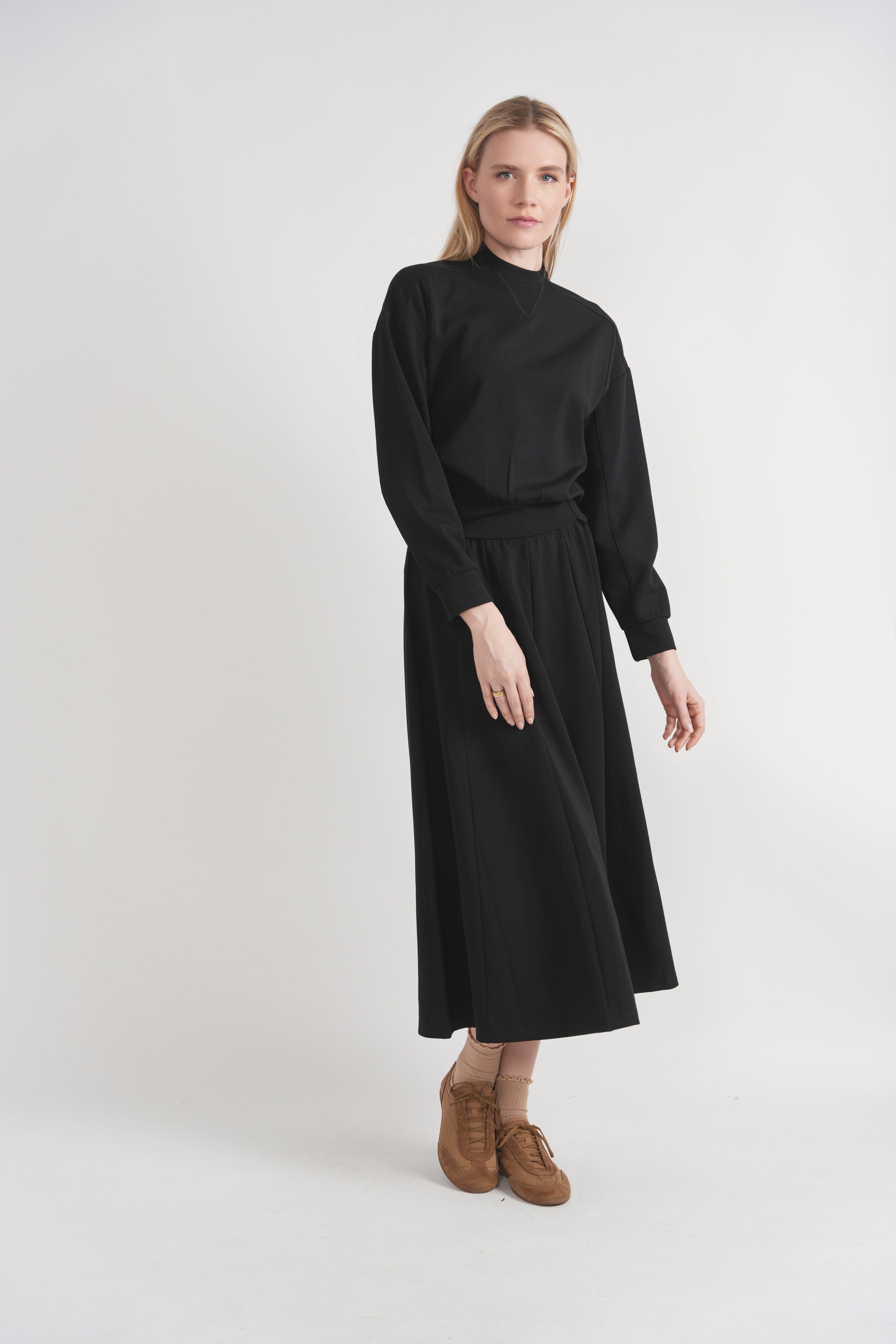 Ribbed Paneled Midi Sweat Skirt in by Faves