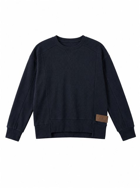Ribbed High Low Hem Sweatshirt in Dark Denim by Faves
