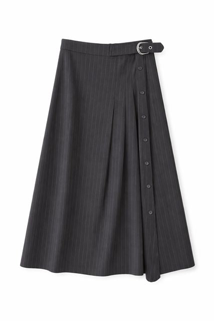 Cool Wool Side Pleated Wrap Midi Skirt in Charcoal by Viva K