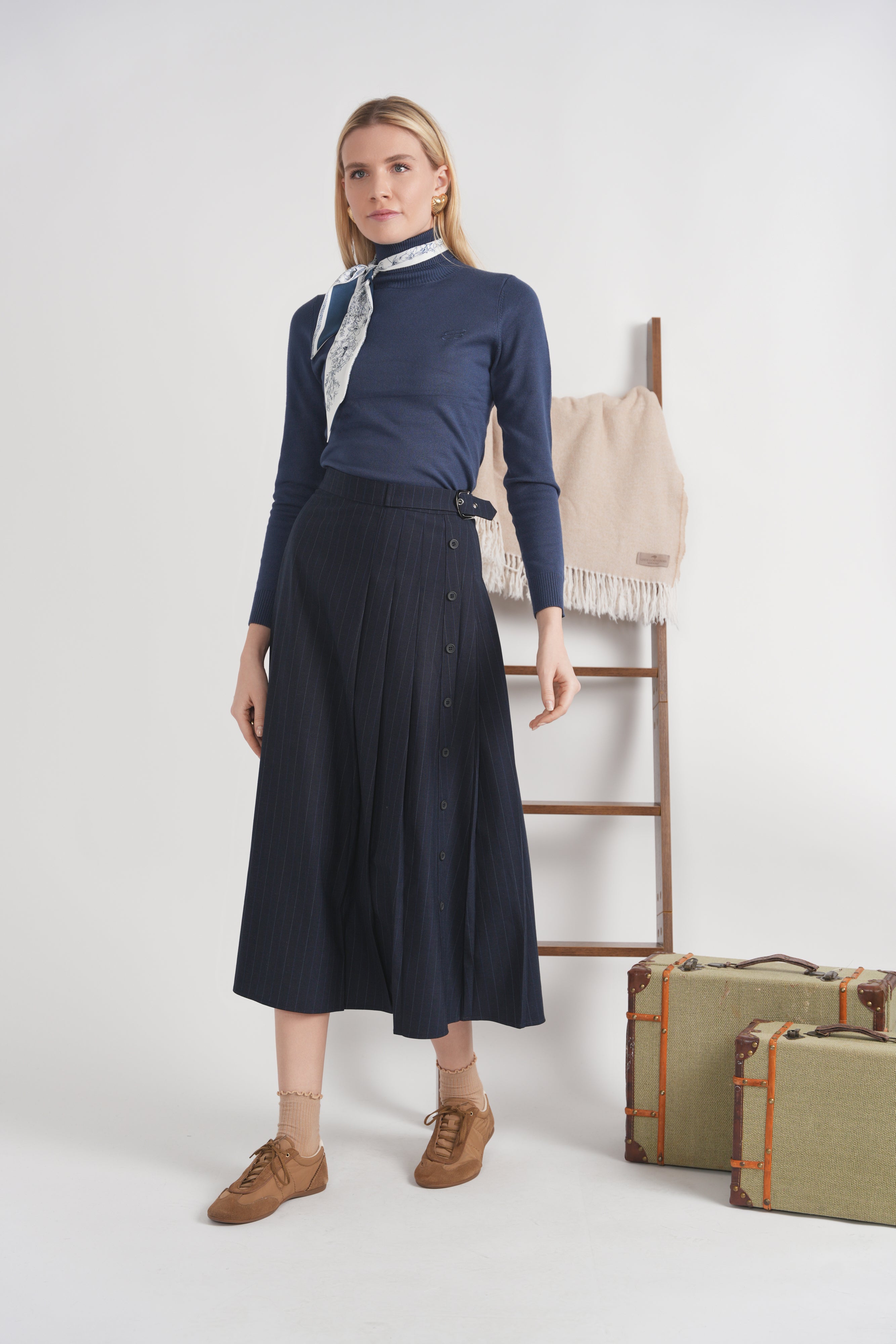 Cool Wool Side Pleated Wrap Midi Skirt in by Viva K