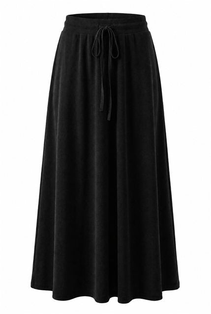 Ribbed Maxi Drawstring A Line Skirt in Black by Positive