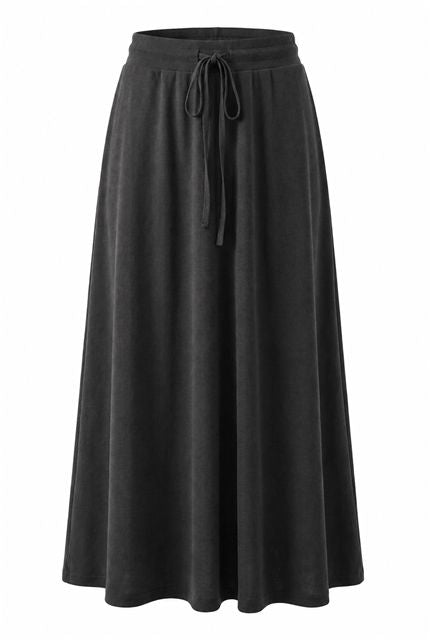 Ribbed Maxi Drawstring A Line Skirt in Charcoal by Positive