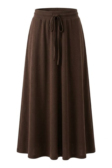Ribbed Maxi Drawstring A Line Skirt in Chocolate by Positive