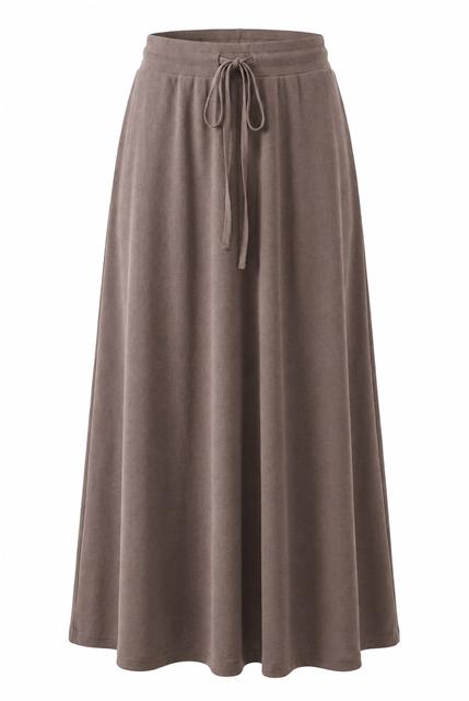 Ribbed Maxi Drawstring A Line Skirt in Mocha by Positive